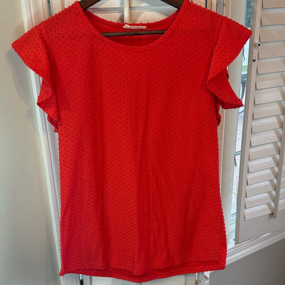 BOMBOM Red Orange Women's Textured Top